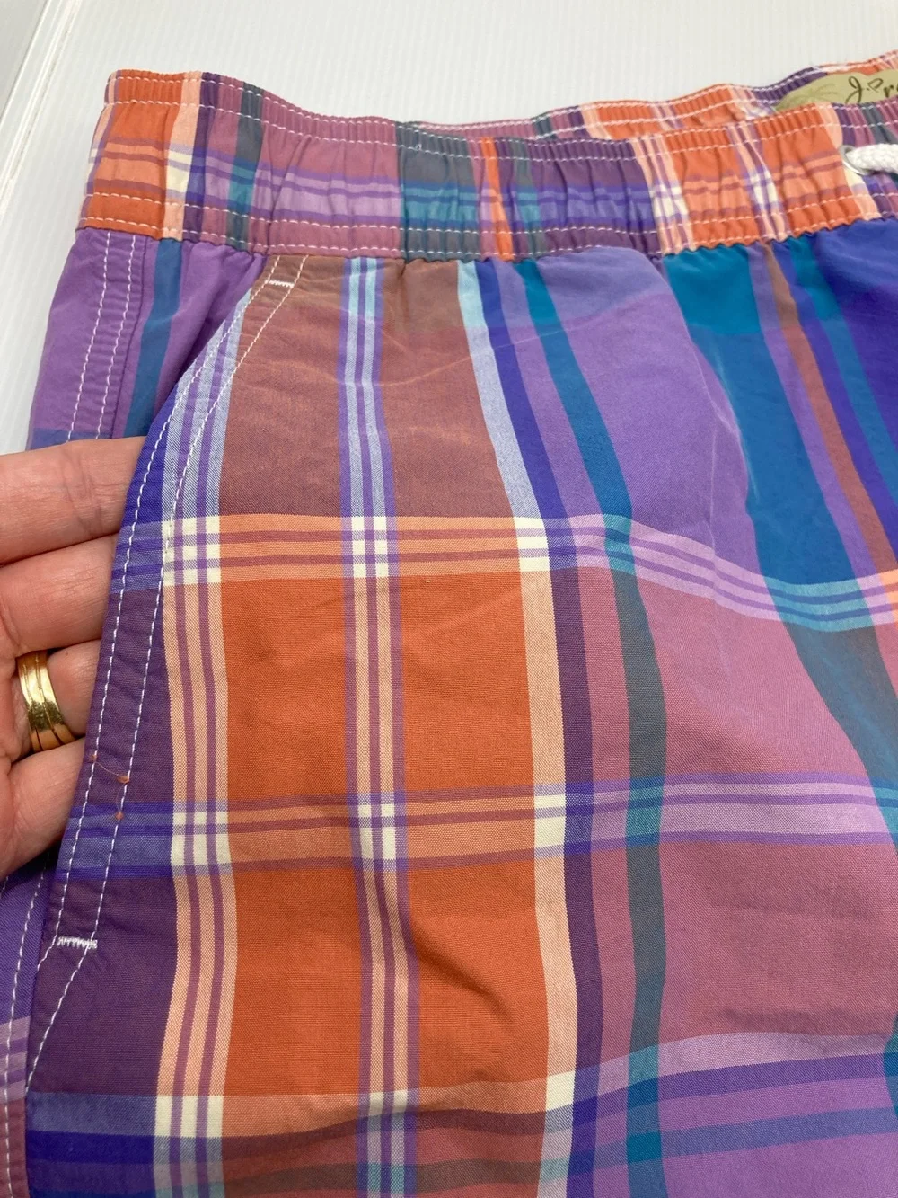 NWT J.Crew Men’s Plaid Swim Trunks Madras Board Shorts S647